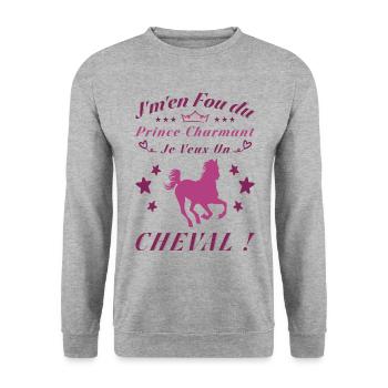 I don't give a damn about Prince Charming, I want a horse - Unisex Sweatshirt - salt & pepper - Front - Alina (178cm) & Michal (187cm)