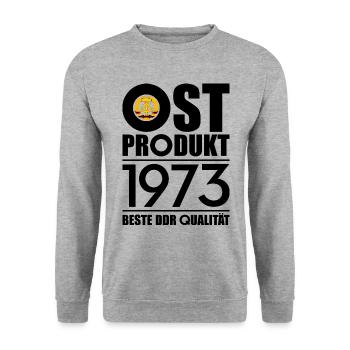 53. GEBURTSTAG OSSI OSTPRODUKT 1973 DDR - Unisex Pullover - Weißgrau meliert - Vorne - Alina (178cm) & Michal (187cm)