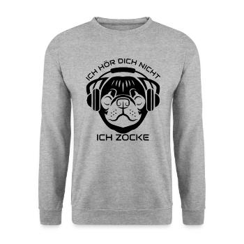 Zocken Kopfhörer Hund Gamer Spielen Geschenk - Unisex Pullover - Weißgrau meliert - Vorne - Alina (178cm) & Michal (187cm)