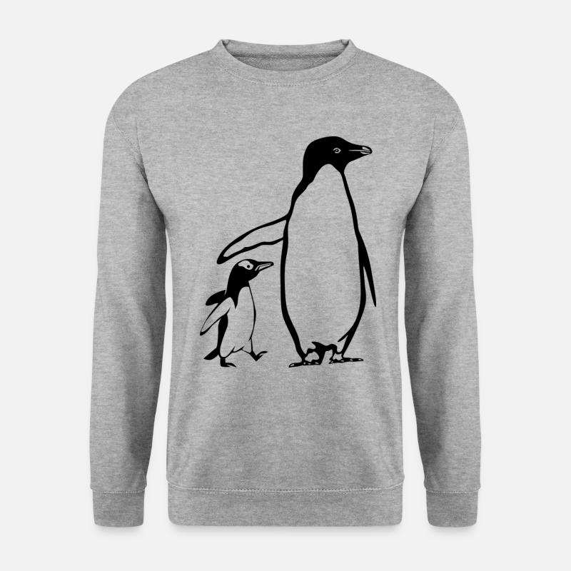 Zwei Pinguine Vater und der Baby Pinguin - Unisex Pullover - Weißgrau meliert