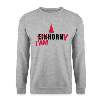 Einhorn T-Shirt - I'am Horny - Mallorca T-Shirts - Unisex Pullover - Weißgrau meliert - Vorne - Alina (178cm) & Michal (187cm)