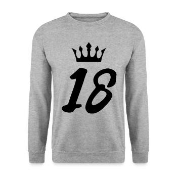 18 Zahl Krone - Unisex Pullover - Weißgrau meliert - Vorne - Alina (178cm) & Michal (187cm)