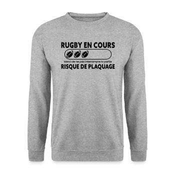 Rugby, Humour Sport, Idée Cadeau Sportif Original - Sweat-shirt Unisexe - gris chiné - Devant - Alina (178cm) & Michal (187cm)