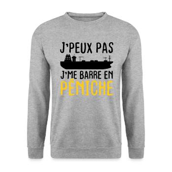 J'peux pas j'me barre en péniche - Sweat-shirt Unisexe - gris chiné - Devant - Alina (178cm) & Michal (187cm)