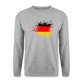 Deutschland Flagge Farbspritzer Klecks Farbklecks - Unisex Pullover - Weißgrau meliert - Vorne - Alina (178cm) & Michal (187cm)
