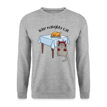 Weihnachten lustige Katze Weihnachtsbaum Cat - Unisex Pullover - Weißgrau meliert - Vorne - Alina (178cm) & Michal (187cm)
