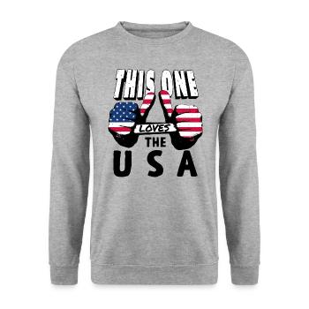 USA Flagge Amerika Fahne Stars & Stripes Patriot - Unisex Pullover - Weißgrau meliert - Vorne - Alina (178cm) & Michal (187cm)