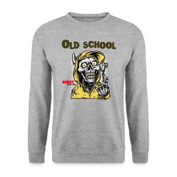 Ghost Old School Street Fashion Cool Cartoon - Unisex Pullover - Weißgrau meliert - Vorne - Alina (178cm) & Michal (187cm)