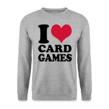 Kartenspiel Kartenspieler I Love Card Games - Unisex Pullover - Weißgrau meliert - Vorne - Alina (178cm) & Michal (187cm)