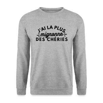 J'ai la plus mignonne des chéries - Sweat-shirt Unisexe - gris chiné - Devant - Alina (178cm) & Michal (187cm)