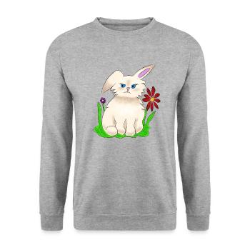 Motzehase, Kein Osterhase von Peace Joy Pancake - Unisex Pullover - Weißgrau meliert - Vorne - Alina (178cm) & Michal (187cm)