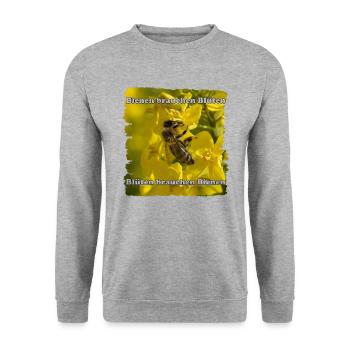 Ohne Bienen würden viele Pflanzen nicht existieren - Unisex Pullover - Weißgrau meliert - Vorne - Alina (178cm) & Michal (187cm)