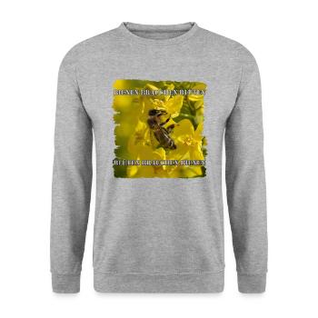 Bienen und Blüten sind miteinander verbunden - Unisex Pullover - Weißgrau meliert - Vorne - Alina (178cm) & Michal (187cm)