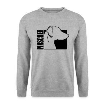 Pinscher Profil Hunde Hund Wilsigns - Unisex Pullover - Weißgrau meliert - Vorne - Alina (178cm) & Michal (187cm)