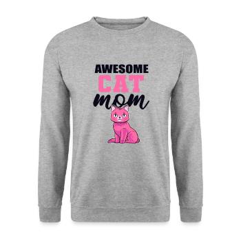 Awesome Cat Mom Hauskatze Miezekatze Kätzchen - Unisex Pullover - Weißgrau meliert - Vorne - Alina (178cm) & Michal (187cm)