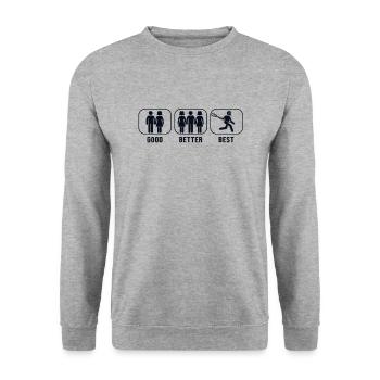 Good Better Best Lacrosse Intercrosse Lax Spieler - Unisex Pullover - Weißgrau meliert - Vorne - Alina (178cm) & Michal (187cm)