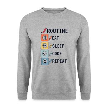 Routine Eat Sleep Code Repeat Developer Coder - Sweat-shirt Unisexe - gris chiné - Devant - Alina (178cm) & Michal (187cm)