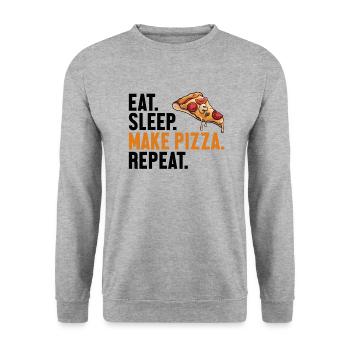 Eat Sleep Make Pizza Repeat Pizzablech Pizzaofen - Unisex Pullover - Weißgrau meliert - Vorne - Alina (178cm) & Michal (187cm)