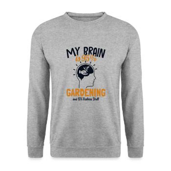 My Brain is 95% Gardening Gartenbau Kleingarten - Unisex Pullover - Weißgrau meliert - Vorne - Alina (178cm) & Michal (187cm)