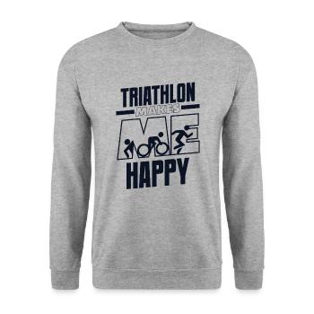 Triathlon Makes Me Happy Training Triathlonrad - Unisex Pullover - Weißgrau meliert - Vorne - Alina (178cm) & Michal (187cm)