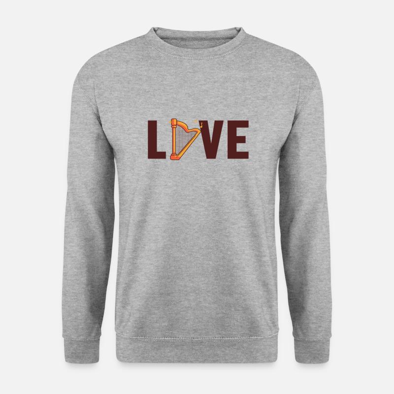 Love Harfe Konzertharfe Harfenmusik Harfenspieler - Unisex Pullover - Weißgrau meliert