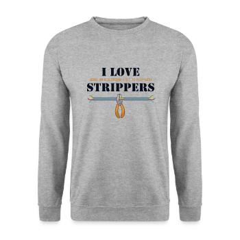 J’aime les strip-teaseuses Technicien en électronique Ingénieur électricien - Sweat-shirt Unisexe - gris chiné - Devant - Alina (178cm) & Michal (187cm)