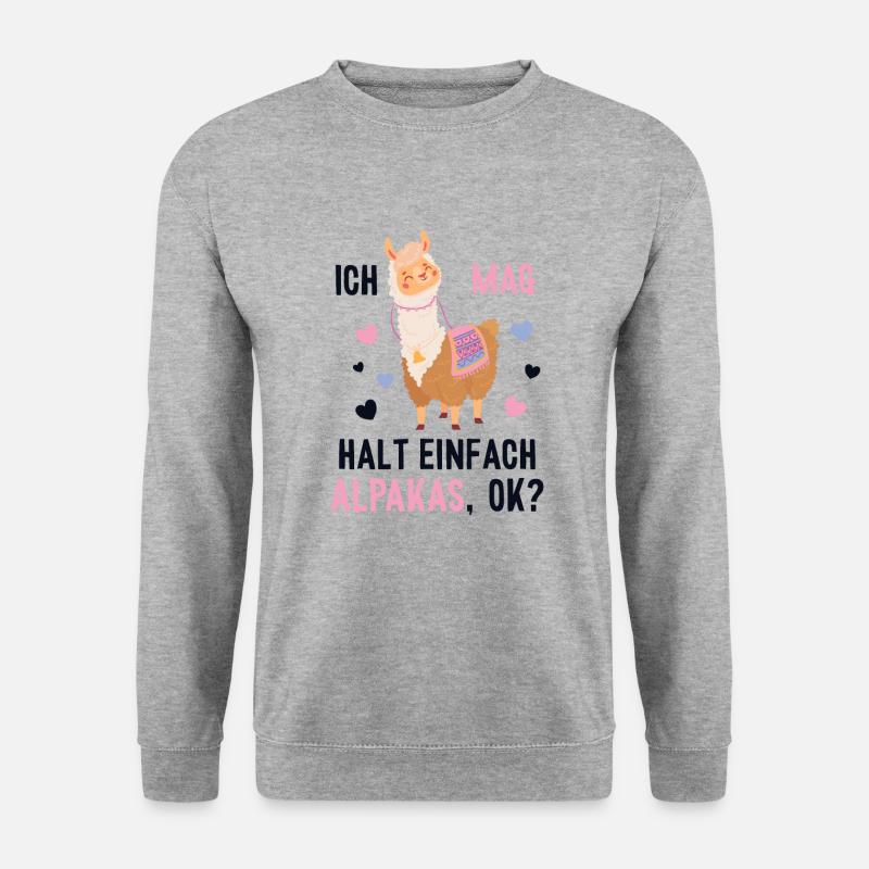 Ich mag einfach Alpakas Pako Lama Huacaya Alpaca - Unisex Pullover - Weißgrau meliert