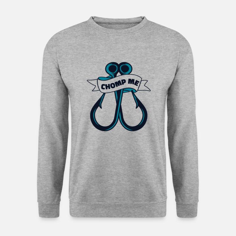 Chomp Me Fliegenfischer Spinnfischer - Unisex Pullover - Weißgrau meliert