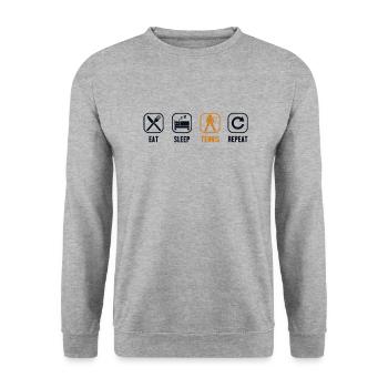 Eat Sleep Tennis Repeat Tennisspieler - Unisex Pullover - Weißgrau meliert - Vorne - Alina (178cm) & Michal (187cm)