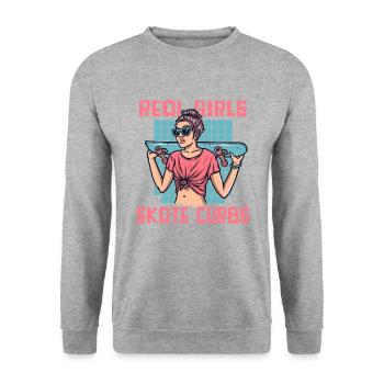 Real Girls Skate Curbs Skaterboy Skatepark Skater - Unisex Pullover - Weißgrau meliert - Vorne - Alina (178cm) & Michal (187cm)