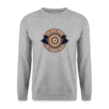 Je suis juste ici pour lancer des haches Hache jeu de lancer de hache - Sweat-shirt Unisexe - gris chiné - Devant - Alina (178cm) & Michal (187cm)