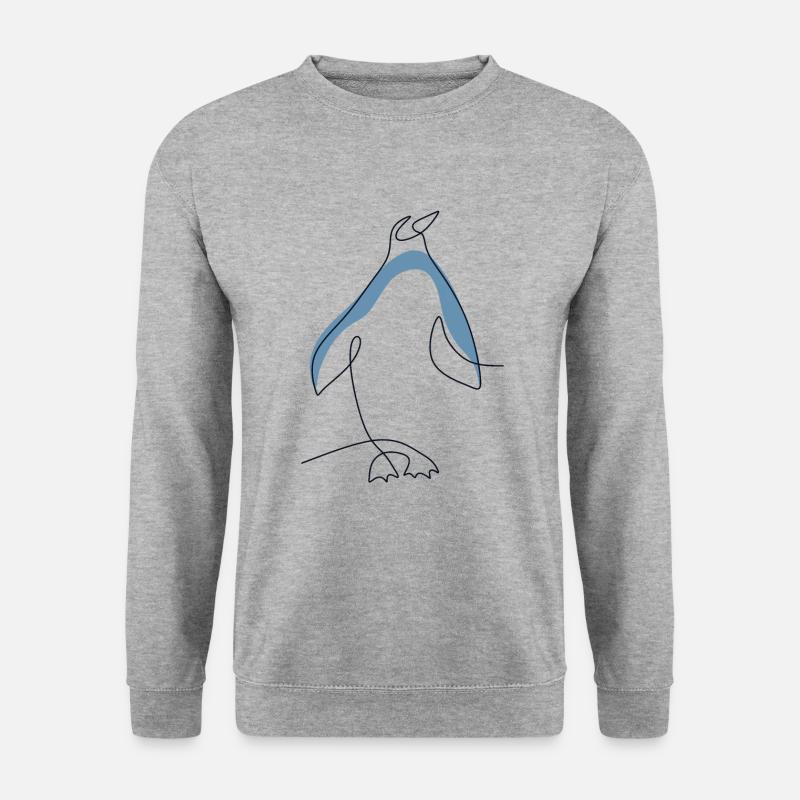 One Line Königspinguin Kaiserpinguin Seevogel - Unisex Pullover - Weißgrau meliert