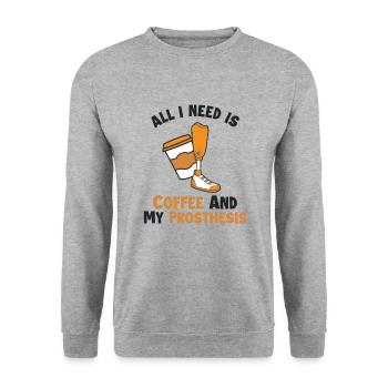 Le café et ma prothèse Prothèse Pied Utilisateur Jambe - Sweat-shirt Unisexe - gris chiné - Devant - Alina (178cm) & Michal (187cm)