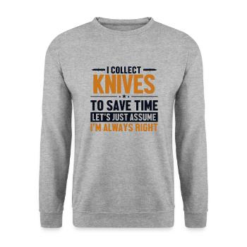 Knives Let's Assume I'm Right Butcher Knife Knife - Unisex Sweatshirt - salt & pepper - Front - Alina (178cm) & Michal (187cm)