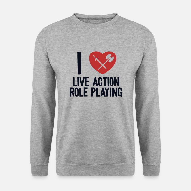 Ich liebe Live-Action-Rollenspiele, LARPing-Waffen - Unisex Pullover - Weißgrau meliert