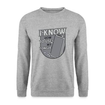 Je sais comment utiliser ma bouche harmoniciste de langue - Sweat-shirt Unisexe - gris chiné - Devant - Alina (178cm) & Michal (187cm)