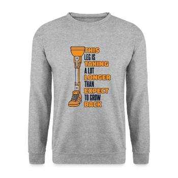 Das Bein braucht länger, um wieder zu wachsen Benutzerbein - Unisex Pullover - Weißgrau meliert - Vorne - Alina (178cm) & Michal (187cm)