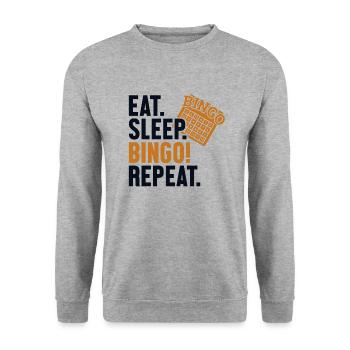 Eat Sleep Bingo Repeat Caller Daubers - Unisex Sweatshirt - salt & pepper - Front - Alina (178cm) & Michal (187cm)