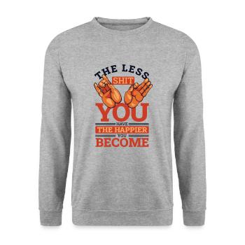 Je weniger Scheiße Sie haben Buddhistisches Symbol Statue - Unisex Pullover - Weißgrau meliert - Vorne - Alina (178cm) & Michal (187cm)