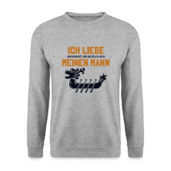 Ich liebe meinen Mann Drachenboot Team Paddler - Unisex Pullover - Weißgrau meliert - Vorne - Alina (178cm) & Michal (187cm)