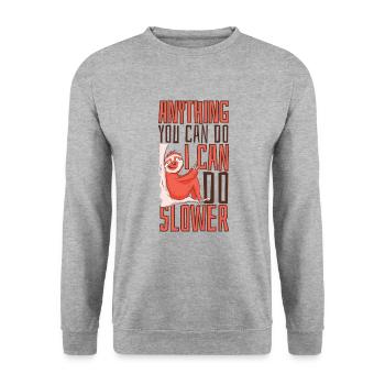 Ich kann alles langsamer machen Folivora Braunkehl - Unisex Pullover - Weißgrau meliert - Vorne - Alina (178cm) & Michal (187cm)