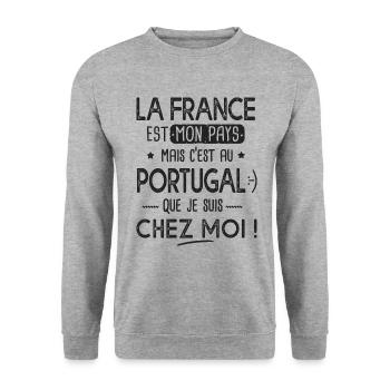 portugal c est chez moi Humour franco portugais - Sweat-shirt Unisexe - gris chiné - Devant - Alina (178cm) & Michal (187cm)