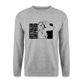 Australian Shepherd Profil Hunde Hütehund Wilsigns - Unisex Pullover - Weißgrau meliert - Vorne - Alina (178cm) & Michal (187cm)
