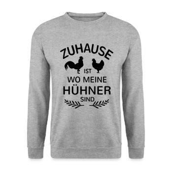 Zuhause ist meine Hühner sind Huhn Bauer Landwirt - Unisex Pullover - Weißgrau meliert - Vorne - Alina (178cm) & Michal (187cm)