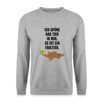 Ich spüre das Tier in mir Es ist ein Faultier - Unisex Pullover - Weißgrau meliert - Vorne - Alina (178cm) & Michal (187cm)
