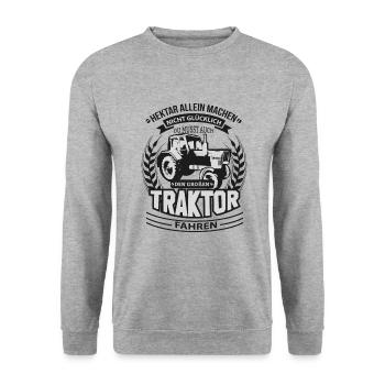Landwirt Bauer Traktor Acker Hektar Feld Geschenk - Unisex Pullover - Weißgrau meliert - Vorne - Alina (178cm) & Michal (187cm)
