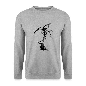 Ink Drache Fantasy Drachen Kunst Design - Unisex Pullover - Weißgrau meliert - Vorne - Alina (178cm) & Michal (187cm)