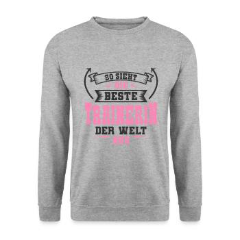 Trainerin - Unisex Pullover - Weißgrau meliert - Vorne - Alina (178cm) & Michal (187cm)