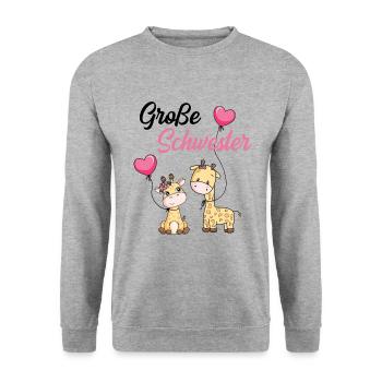 Große Schwester Giraffe - Unisex Pullover - Weißgrau meliert - Vorne - Alina (178cm) & Michal (187cm)