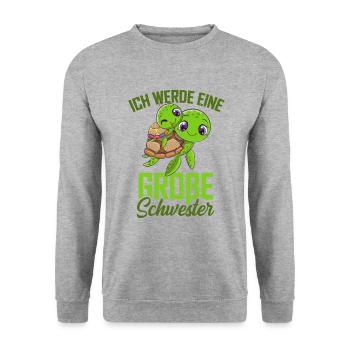 Große Schwester Schildkröte - Unisex Pullover - Weißgrau meliert - Vorne - Alina (178cm) & Michal (187cm)